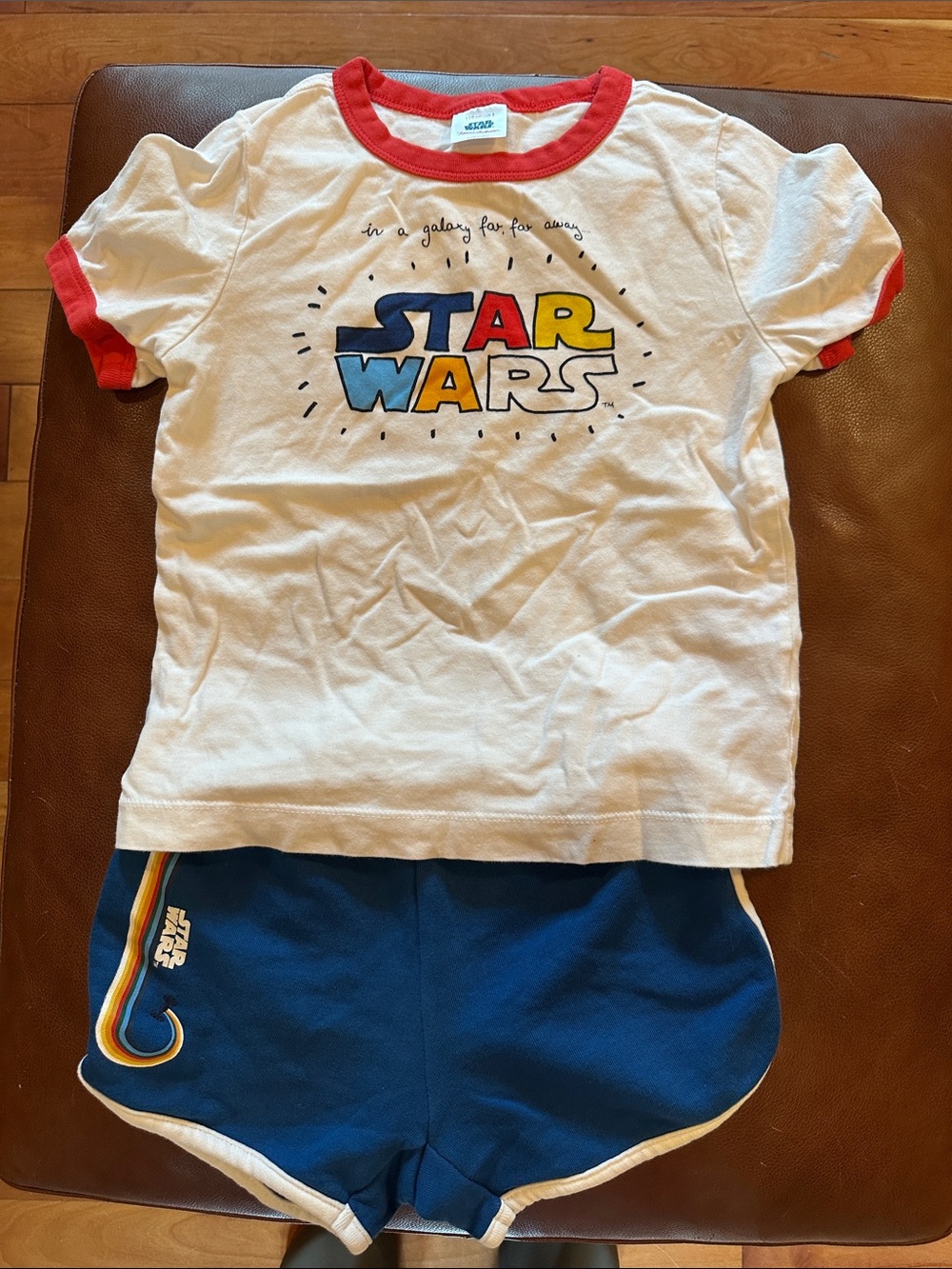 Star Wars White Tee and Blue Shorts Kids Matching Set with Red Trim